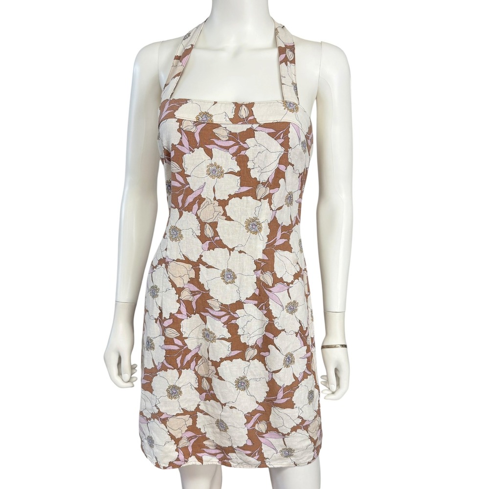 Y2K Abercrombie & Fitch Floral Halter Mini Dress  Linen Blend‎ Coquette Chic  S